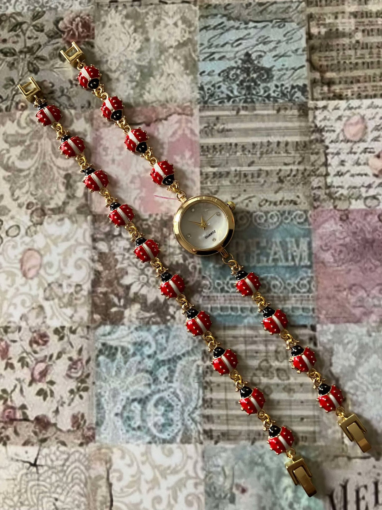 Gold - Ladybug Watch with Matching Bracelet