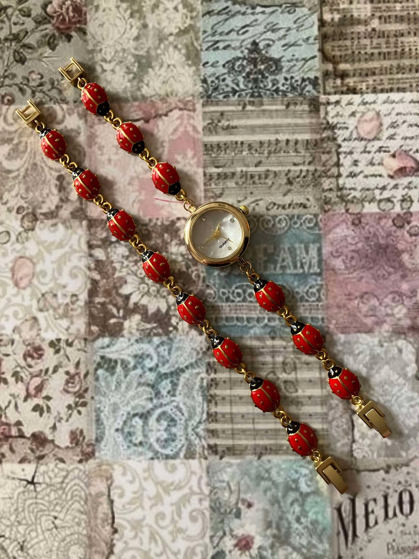Gold - Ladybug Watch with Matching Bracelet