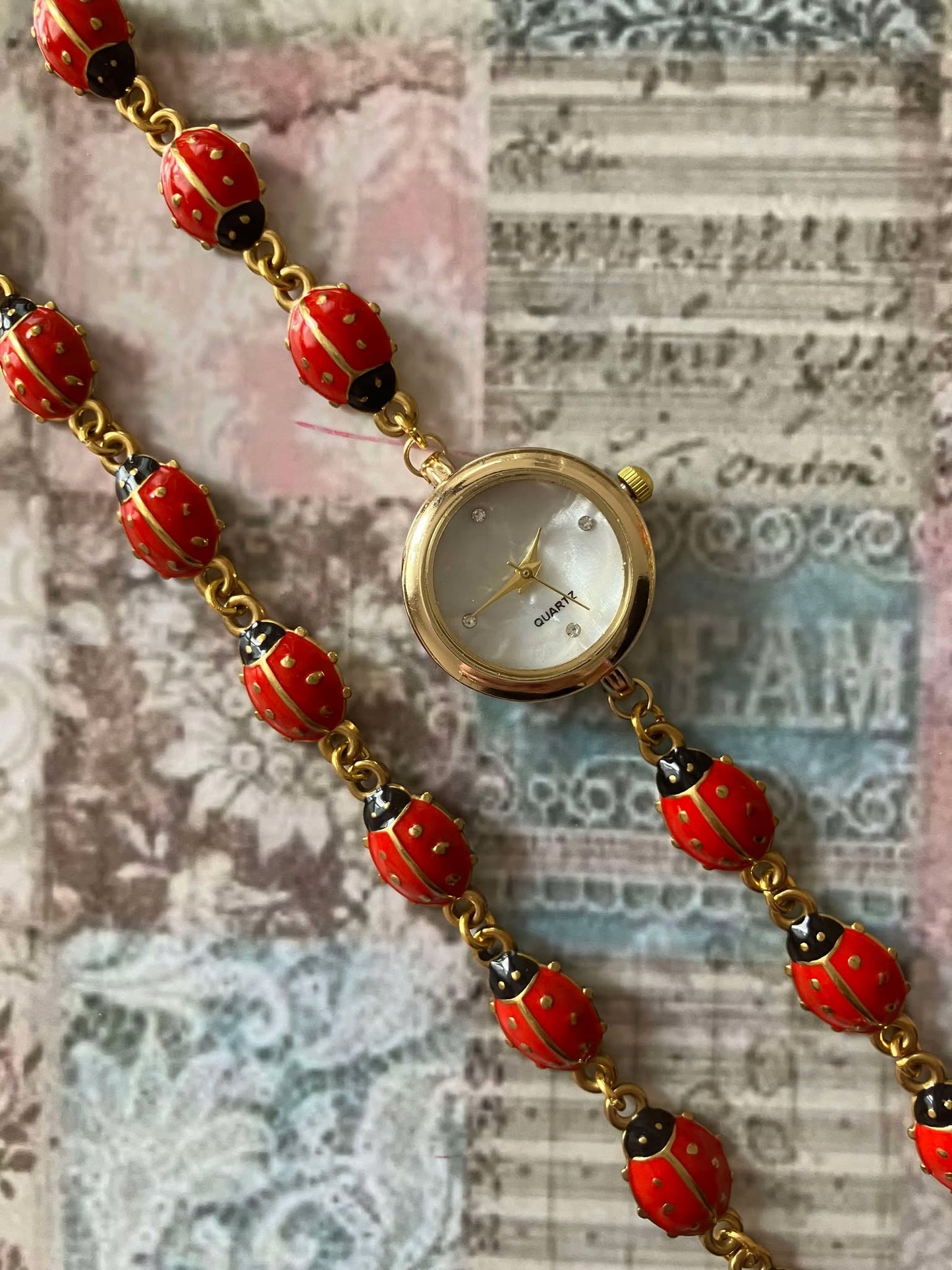 Gold - Ladybug Watch with Matching Bracelet