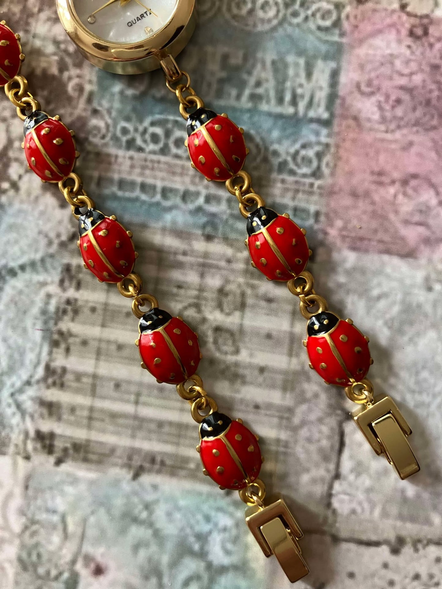Gold - Ladybug Watch with Matching Bracelet