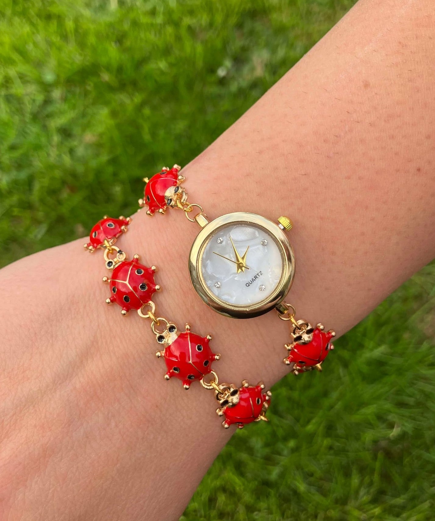 Gold - Ladybug Watch with Matching Bracelet
