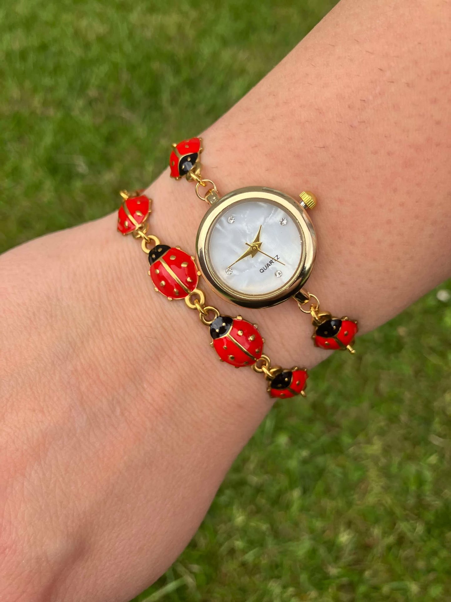 Gold - Ladybug Watch with Matching Bracelet
