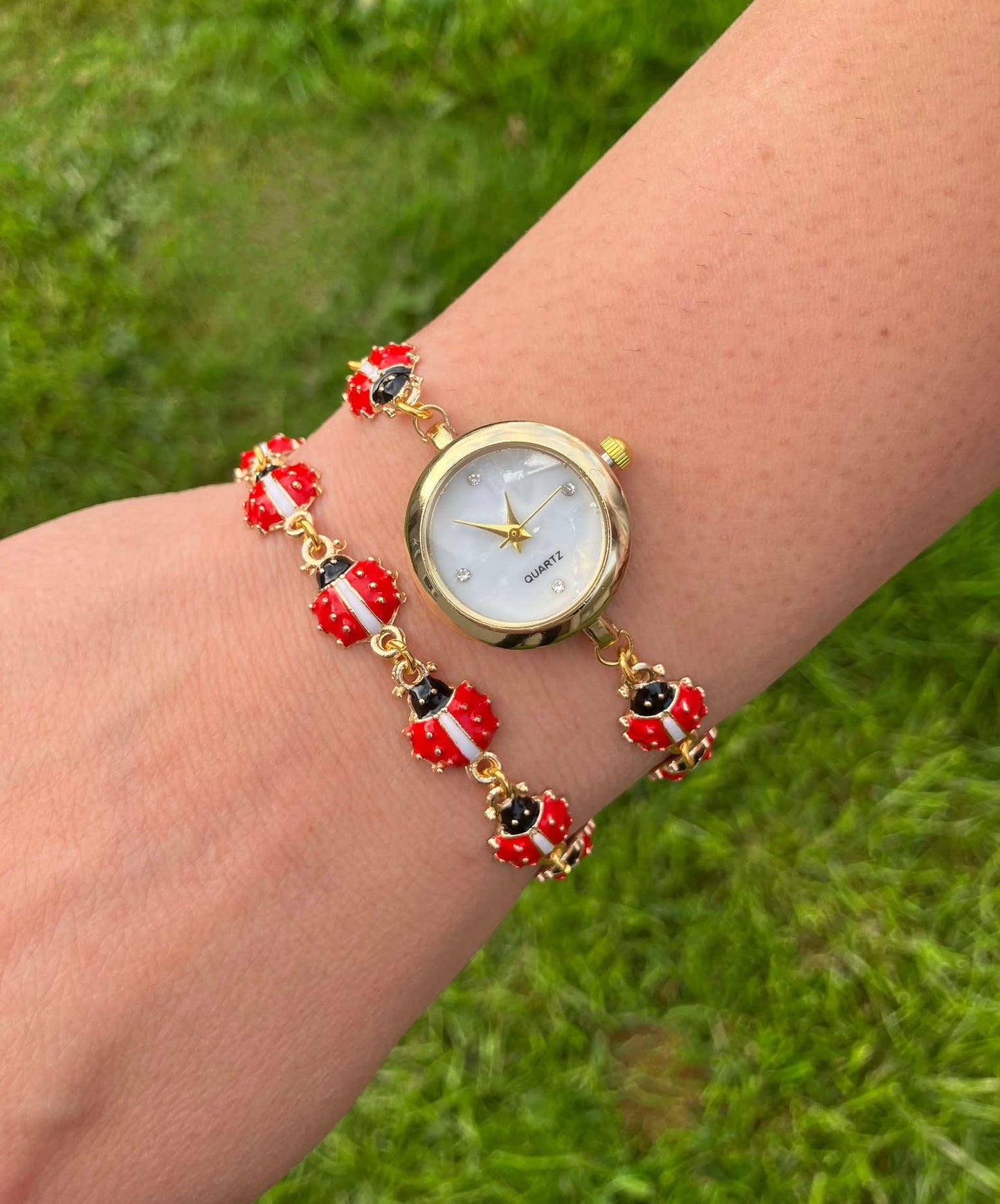 Gold - Ladybug Watch with Matching Bracelet