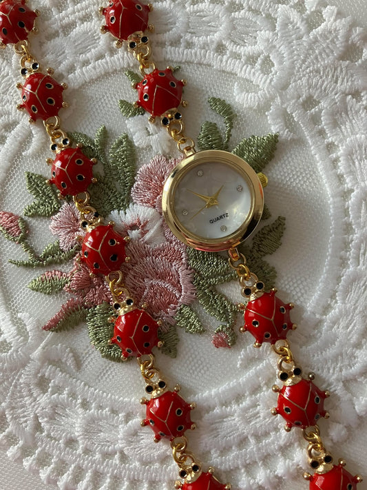Gold - Ladybug Watch with Matching Bracelet