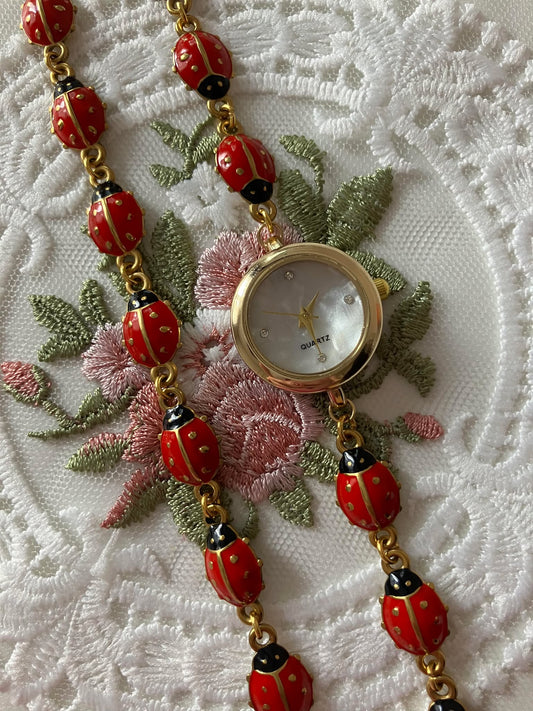 Gold - Ladybug Watch with Matching Bracelet
