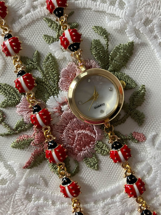Gold - Ladybug Watch with Matching Bracelet