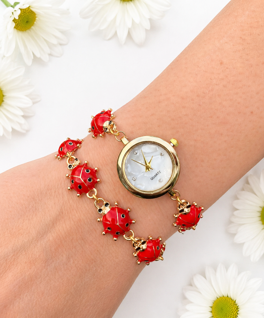 Gold - Ladybug Watch with Matching Bracelet