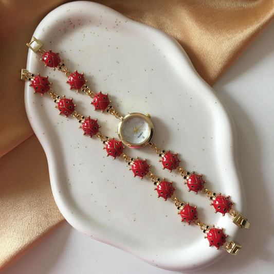 Gold - Ladybug Watch with Matching Bracelet