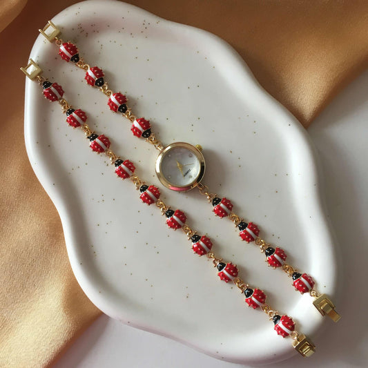 Gold - Ladybug Watch with Matching Bracelet