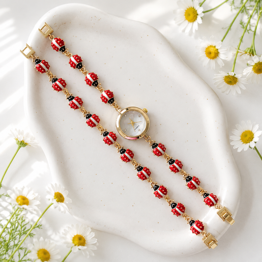 Gold - Ladybug Watch with Matching Bracelet