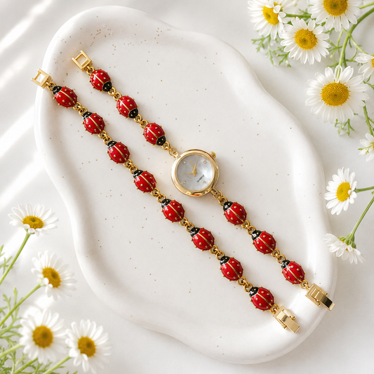 Gold - Ladybug Watch with Matching Bracelet