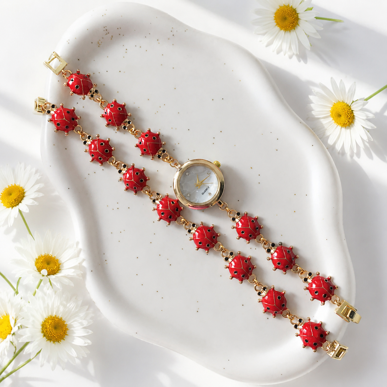 Gold - Ladybug Watch with Matching Bracelet