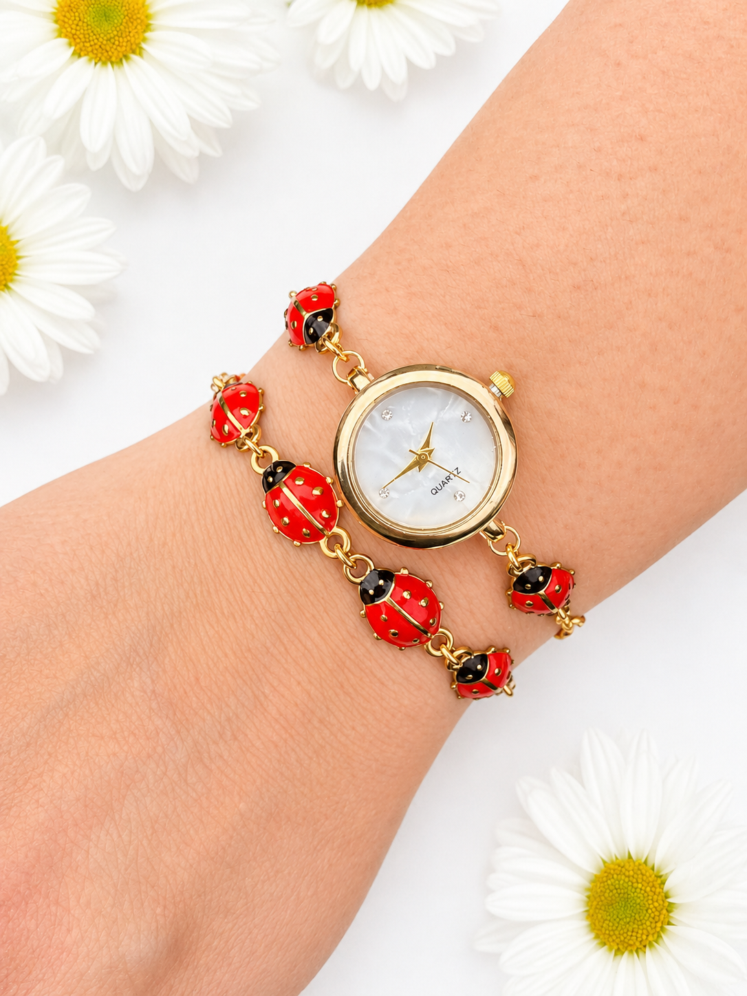 Gold - Ladybug Watch with Matching Bracelet