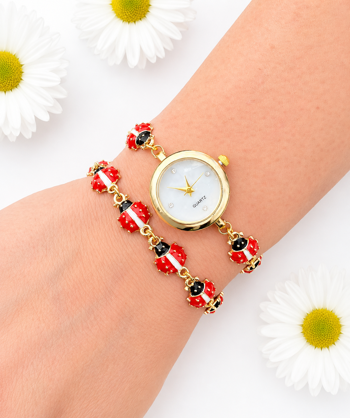 Gold - Ladybug Watch with Matching Bracelet